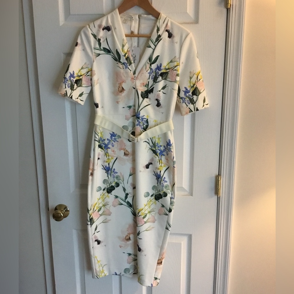 Ted Baker White Floral Midi Dress